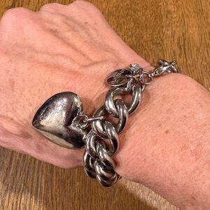 Chico's Silver Tone Chunky Puffy Heart Charm Bracelet